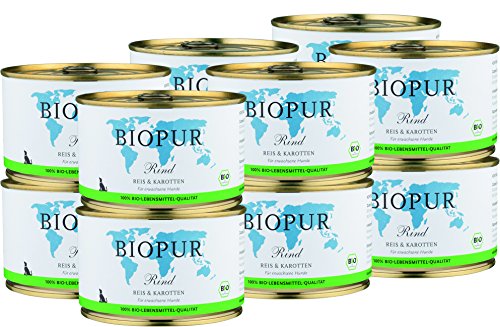 BIOPUR Bio Rind, Reis & Karotten für Hunde 12x400g