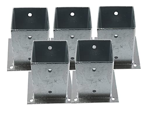 5 Stück EXCOLO Aufschraubhülsen 150mm hoher Pfostenhalter verzinkt als Bodenhülse auf Beton oder festen Untergrund für Zaunträger Hülse Bodenplatte Anker (quadratisch 120x120 mm)