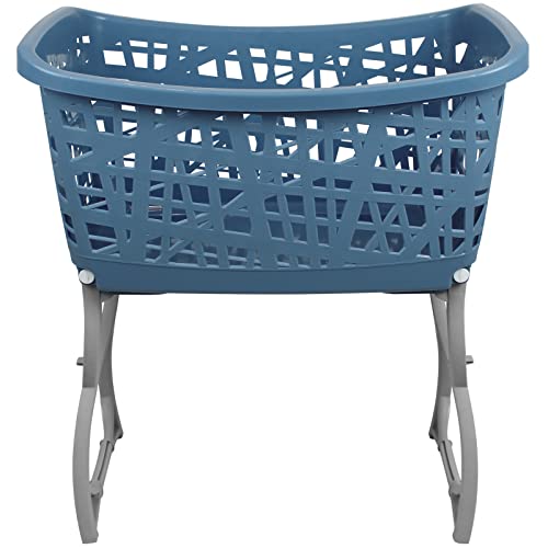 Wäschekorb mit klappbaren Beinen mit Farbwahl Wäschewanne Lochmuster Wäschekiste Wäschetruhe Wäsche Korb Wanne Wäschesammler (Blau)