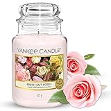 Yankee Candle Duftkerze im großen Jar, Fresh Cut Roses, Brenndauer bis zu 150 Stunden