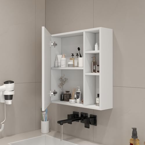 Ajikgn MDF-Material, separater Badezimmerspiegel zur Wandmontage zur Aufbewahrung und Platzersparnis Spiegelschrank, Weiss/opulenter Garten