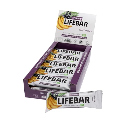 Lifefood Lifebar Energieriegel, Vegan Sportriegel, RAW BIO Rohkost, Vegan, Glutenfrei, Laktosefrei,Ohne Zuckerzusatz, Biologisch angebaut - 15er Pack (15 x 40 g) (Acai Banane)