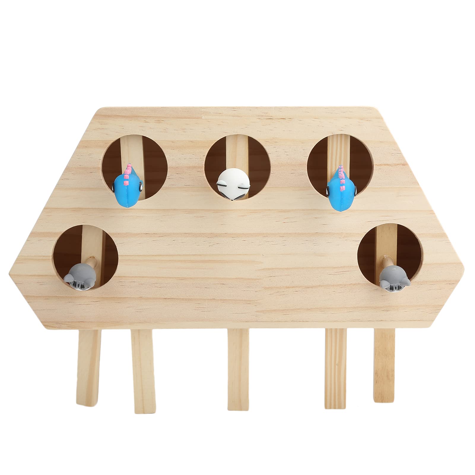 Katzen Jagd Maus Spielzeug, 5 Löcher Interaktive Holzpuzzle Box für Katzen Spielen ÜbungSpielzeugmäuse