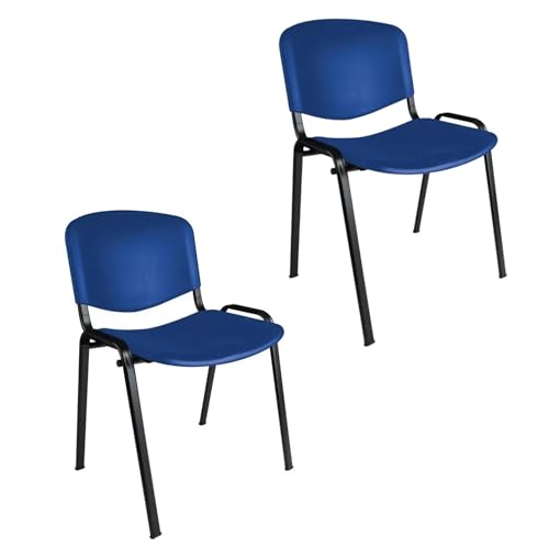 Topsit Büro & More 2er Set Besucherstühle, stapelbarer Konferenzstuhl, mit Sitz und Rückenlehne aus Kunststoff. (Blau)
