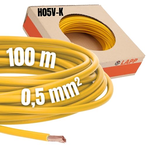 Lapp Kabel H05V-K HAR 1 x 0,5mm² 100m Gelb - PVC Anschluss- und Steuerleitung - Flammwidrig - Klasse 5 / Feindrähtig - Kupferleiter