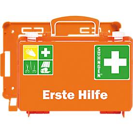 Erste-Hilfe-Koffer SÖHNGEN® QUICK, Inhalt gemäß DIN 13 157, mit Inneneinteilung & Wandhalterung, L 260 x B 170 x H 110 mm, ABS-Kunststoff, orange