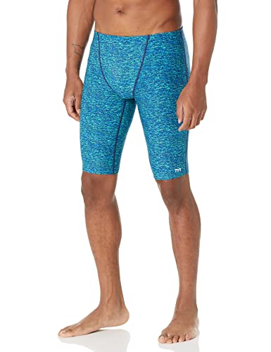 TYR Men's Standard Durafast Elite Athletic Jammer Swimsuit, Blue/Green Lapped, 28