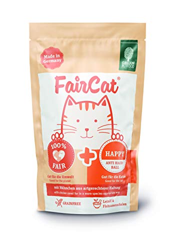 Green Petfood FairCat Happy (16 x 85 g) - Getreidefreies Katzenfutter, Katzennassfutter mit Tierwohl-Hühnchen, anti Haarballen, Nassfutter für Katze mit angenehmen Duft, 16er Pack