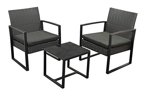 DEGAMO Sitzgruppe Malta 3-teilig (2X Loungesessel, 1x Beistelltisch 42,5x40cm), Gestell Stahl schwarz + Polyrattan schwarz