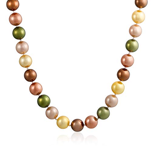 Bling Jewelry Klassische Glatte Goldene Rosa Braun Grün Multicolor Hand Geknotet Simulierte Perle Strang Halskette Für Frauen 10Mm 18 Zoll