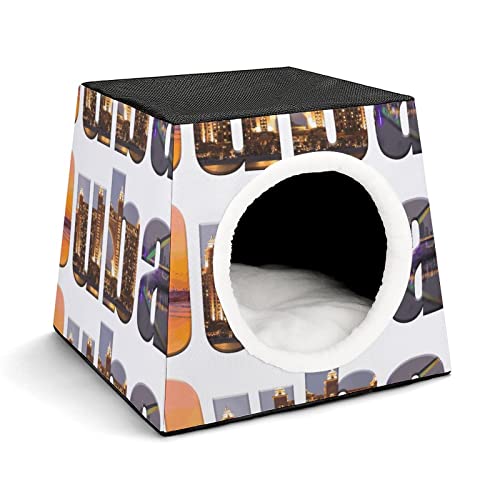 Haustier Haus Sofa Bedrucktes Katzenhaus Katzenbett Indoor Katzenwürfel für Kleine Hunde Kitty Stabil und Warm Dualer urbaner Hintergrund