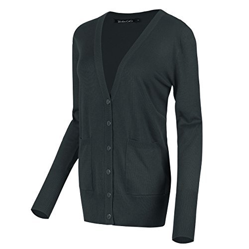 Urban GoCo Damen Strickjacke Cardigan mit V-Ausschnitt (S, Iron Grey)