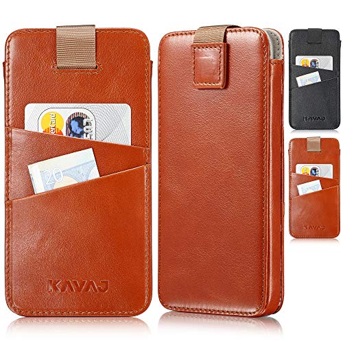 KAVAJ Tasche geeignet für Apple iPhone 12 Mini 5.4" Leder - Miami - Cognac Braun Handyhülle Hülle Lederhülle Mir Kartenfach