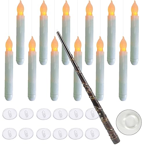 Halloween Schwebende Kerzen - 12 Pcs Flammenlose LED Kerze Mit Zauberstab Fernbedienung | Schwimmkerzen Mit Zauberstab Fernbedienung | Flackernde Hängende Fliegende Kerzen Für Home Kirche Dekor