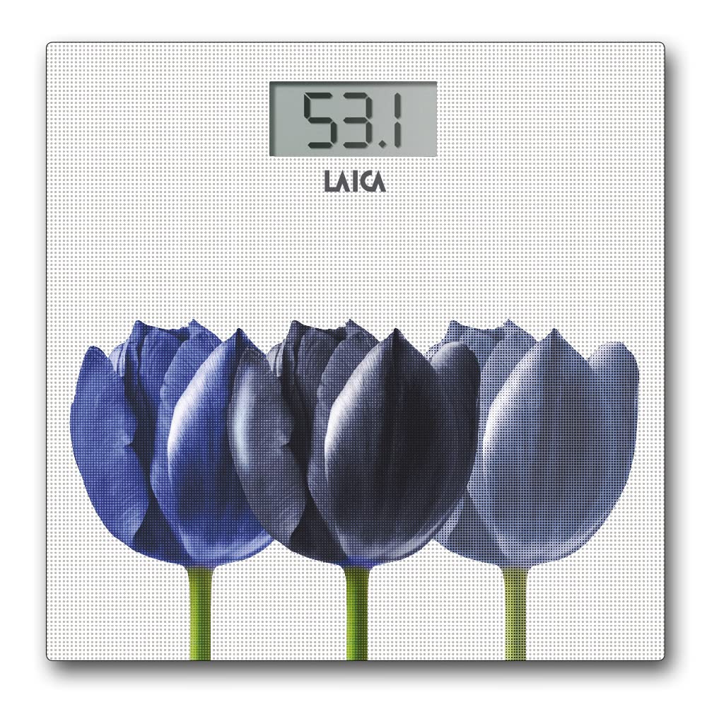 Laica PS1075W Elektronische Personenwaage, Blaue Blumen/Weißer Hintergrund