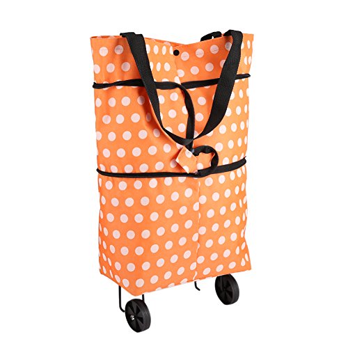 NEUFDAY Oxford-Stoffmaterial Faltbare Einkaufstasche mit Zwei Rollen(Orange)