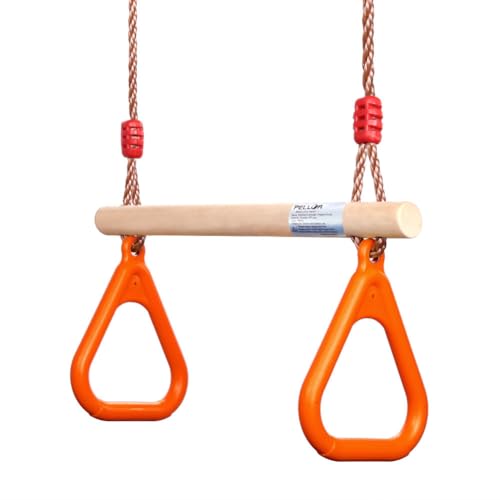 PELLOR Multifunktions Kinderholz Trapeze Schaukel mit Kunststoff Turnringe zum Aufhängen belastbar bis 160KG