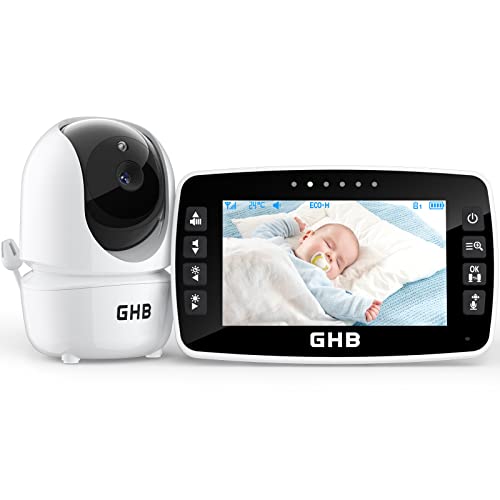 GHB Babyphone mit Kamera 4,3 Zoll Babyphone LCD Bildschirm 360° Rotation Temperatursensor Nachtsicht 1 Kamera Videokamera für Babys