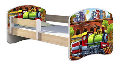 Kinderbett Jugendbett mit einer Schublade und Matratze Sonoma mit Rausfallschutz Lattenrost ACMA II 140x70 160x80 180x80 (44 Lokomotive, 180x80)