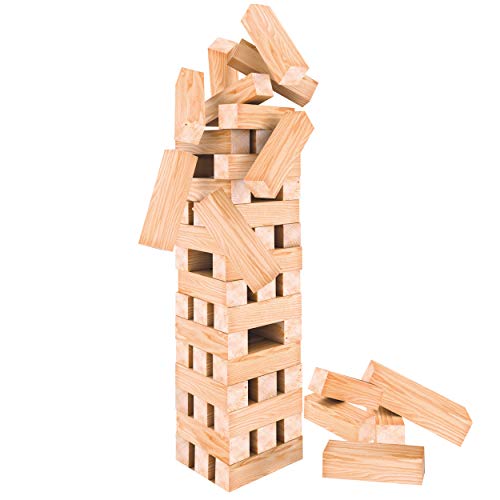 Oramics XXL Turmspiel Stapelspiel – 60 teiliges Holzspielzeug – Wackelturm Geschicklichkeitsspiel 50cm hoch und 12 cm breit, Gesellschaftsspiel für Kinder und Erwachsene