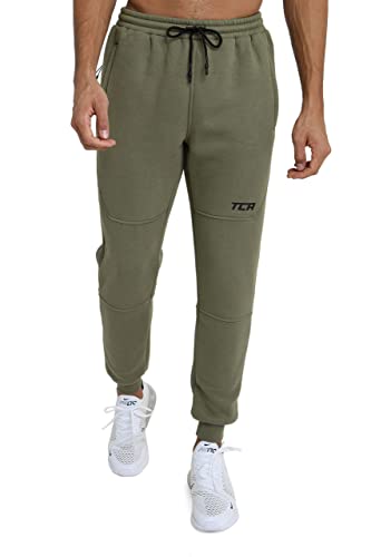 TCA Herren Utility Jogginghose mit Reißverschlusstaschen & Konischer Passform - Dark Army (Grün), L