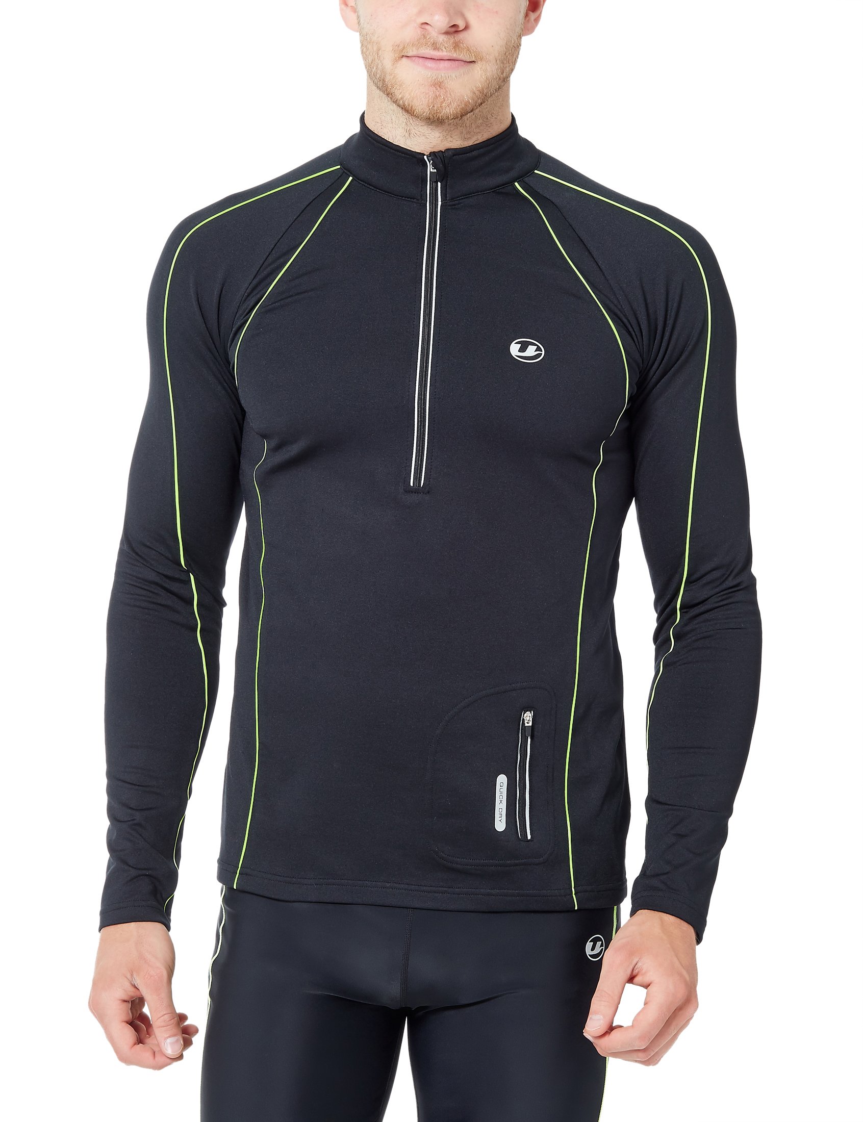 Ultrasport Herren Jimi windabweisendes angerautes Fleece Laufshirt mit Reflektoren und Quick-Dry-Funktion, Schwarz/Neon Gelb, XL