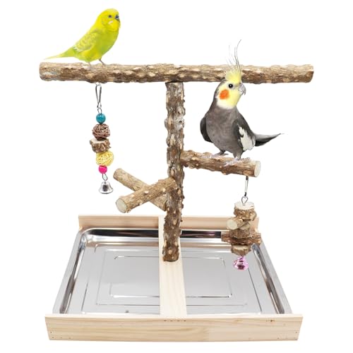 Großer Vogelsitzständer Spielzeug, natürliches Pfefferholz Papageien Spielplatz mit abnehmbarem Tablett, Vogelkäfigzubehör, geeignet für kleine und mittelgroße Vögel, Sittiche, Sittiche,