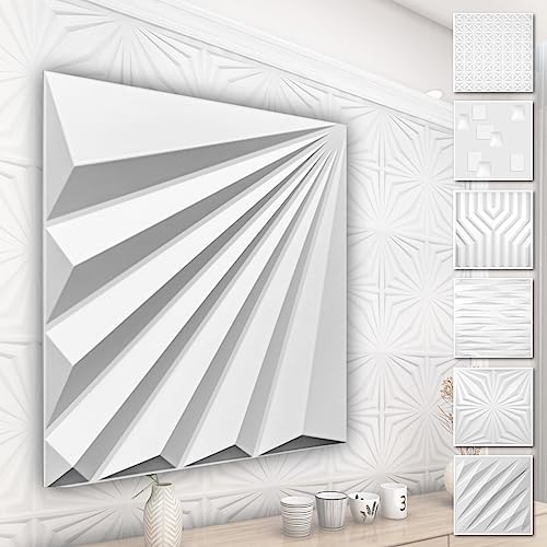 HEXIM 3D Wandpaneele, PVC Kunststoff weiß - Abstrakt Design Paneele 50x50cm Wandverkleidung (5QM HD142) Feuchtraumpaneele Gamingsetup