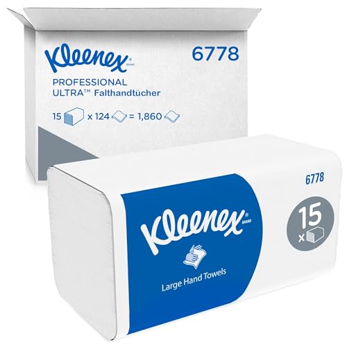 Kleenex Ultra 6778 Falthandtuch Papierhandtücher, 2-lagige, 15 Packungen x 124 Tücher, Weiß