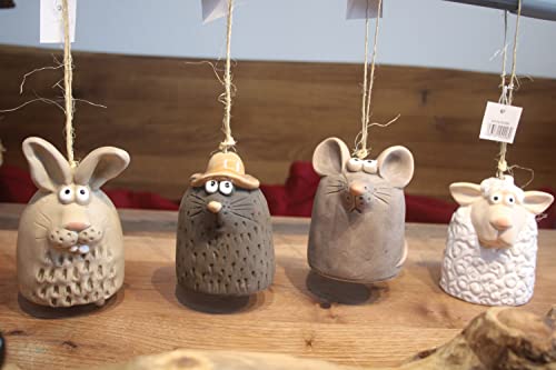 4 Glocken aus Keramik, Dekohänger Glocke, Maulwurf, Hase, Maus und Schaf, Höhe ca. 15 cm