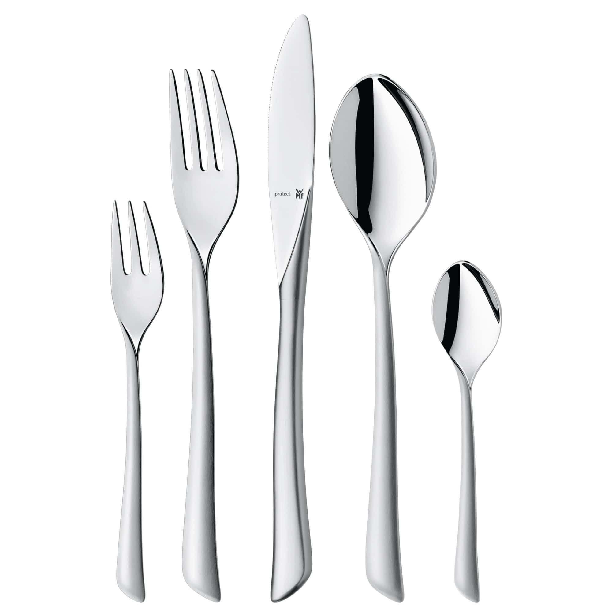 WMF Virginia Edelstahl Besteck Set 6 Personen, Essbesteck Set 30 teilig, Hohlheftmesser, Cromargan protect teilmattiert, kratzbeständig