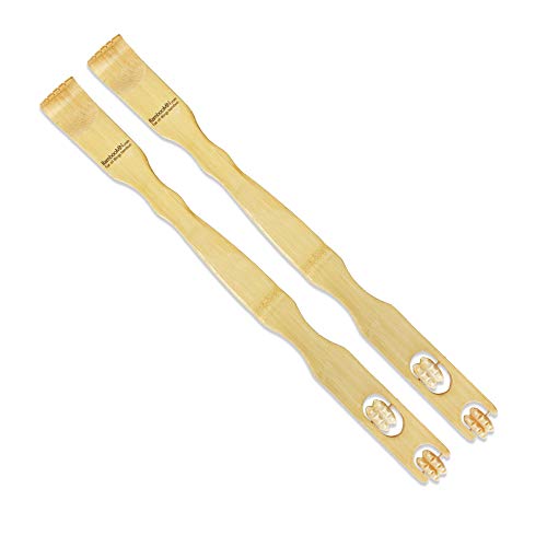 BambooMN Bambus-Rückenkratzer, 43,2 cm, Massage-Roller, Griff für Juckreiz, Stressabbau, 2 Stück