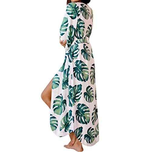 BIlinli Frauen-Ferien-Badeanzug vertuschen grüne Tropische Blätter offene vordere Kimono-Strickjacke mit Gürtel unregelmäßige Gebogene Saum-Strand-Bademantel