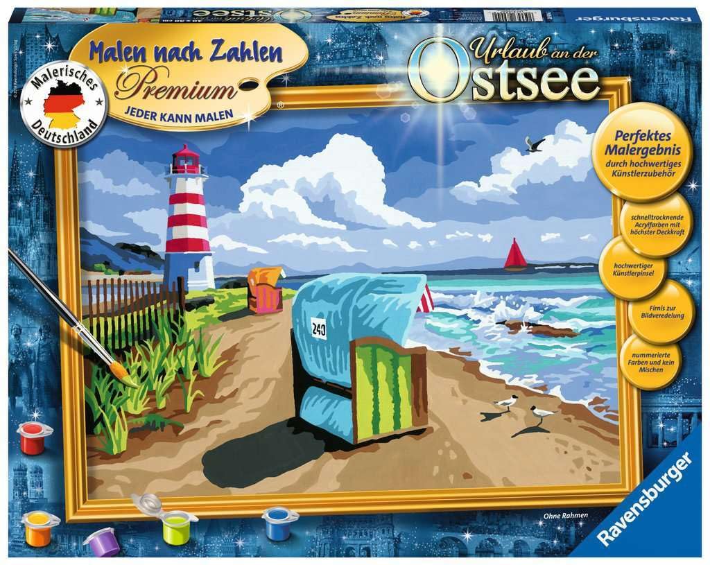 Ravensburger Malen nach Zahlen 28904 - Urlaub an der Ostsee - Für Erwachsene und Kinder ab 14 Jahren, Mittel