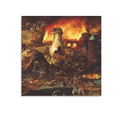 Hell – von Hieronymus Bosch Malerei Kunstposter Bilddruck Wandkunst Poster Gemälde Leinwand Poster Kunstwerke Raum Ästhetik 50 x 50 cm