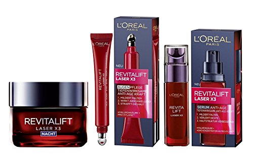 L'Oréal Paris Revitalift Laser X3 Set/ Anti-Age Creme Maske 50ml + Serum 30ml + Augenpflege 15ml/ mildert Falten/ strafft die Haut