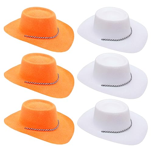 Toyland® Packung mit 6 Glitzer-Cowboyhüten im Holland-Farbthema – 3 Orange und 3 Weiß – Größe 34 cm (13 Zoll) – Perfekt für EM, Weltmeisterschaft und Festivals