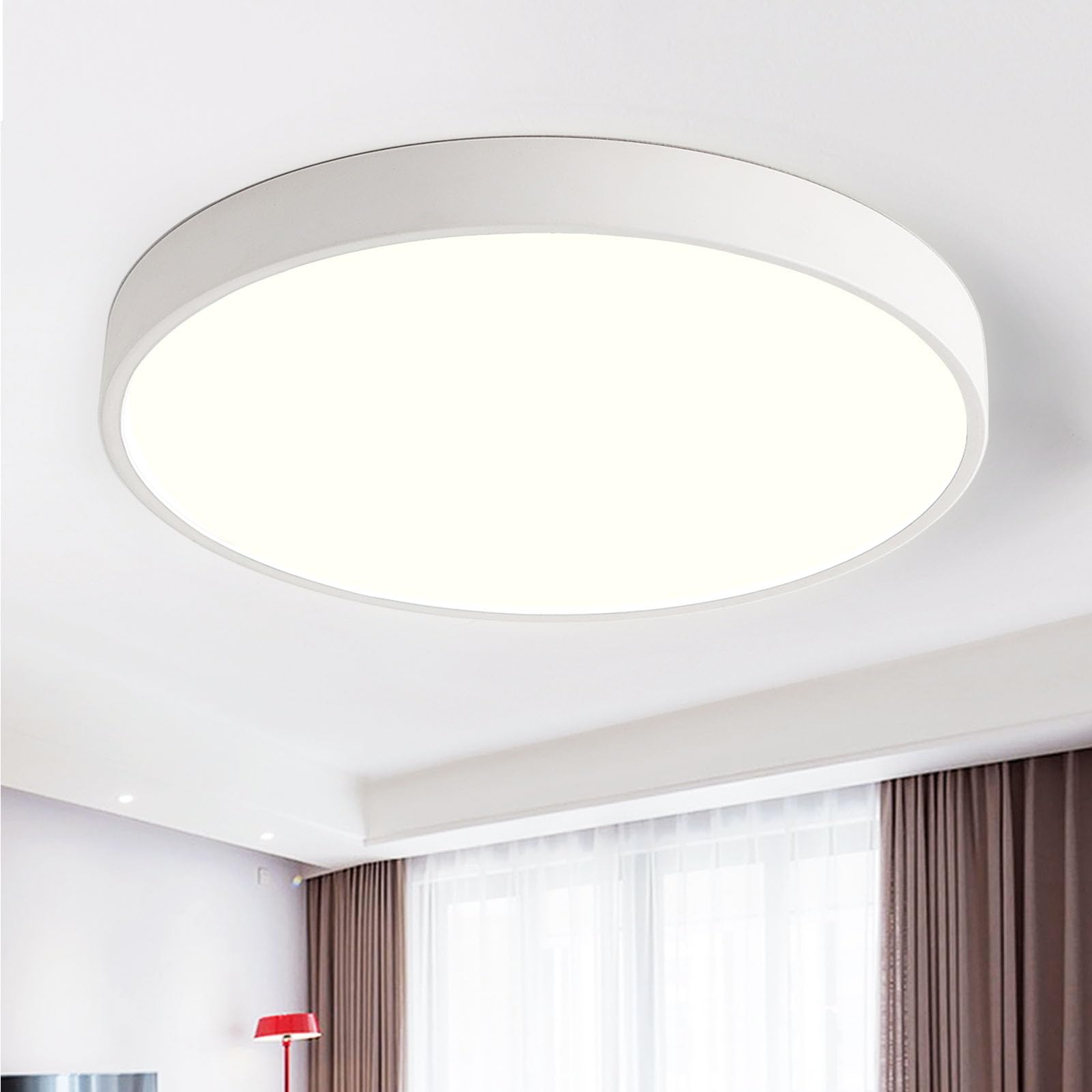 Style home 48W Deckenleuchte LED Deckenlampe Ø50x4cm,Warmweiß 3000K,ultraslim runde Lampe aus Metall, für Wohnzimmer Schlafzimmer Büro Küche Diele Flur (Weiß)