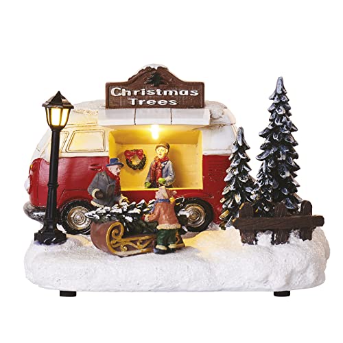 EMOS Dekorativer Retro-Bus als Christbaumverkäufer, LED-Weihnachtsbeleuchtung Retro-Kleinbus, warmweiß, für den Innenbereich IP20, batteriebetrieben (3x AA), Weihnachtsdekoration, 20x13,7 cm