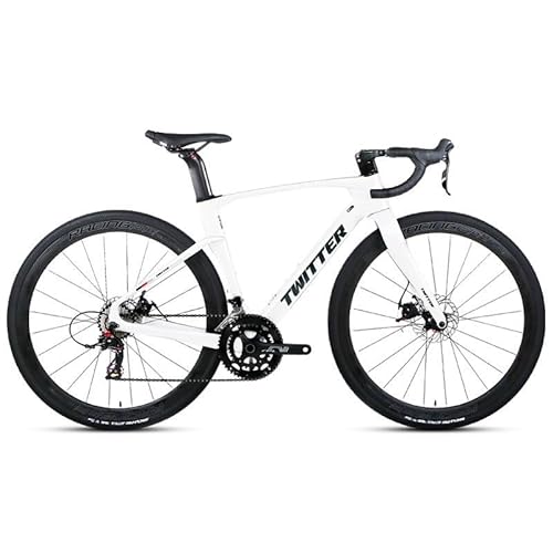 TiLLOw Cross-/Rennräder, Fahrräder for Erwachsene, Herren- und Damen-Carbonfaser-Fahrrad, 24-Gang-Fahrrad, ultraleichtes Unibody-Fahrrad mit gebrochenem Windgriff (Color : White, Size : 45CM)