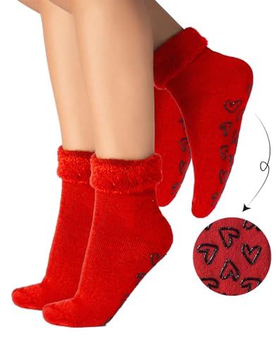 CALZITALY Bunte Damen Warme Socken Angora Effekt | Einheitsgröße | Made in Italy (2 X Rot)