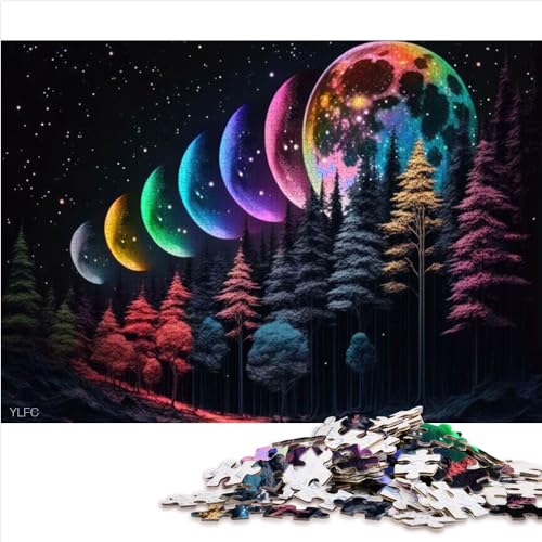 Chunky Puzzle 1000 Piece Puzzle for Adults Mystic Rainbow Moon Forest Wood Jigsaw Adult Puzzle Game Home Art Decor Challenging Puzzles for Adults 1000pcs（50x75cm）