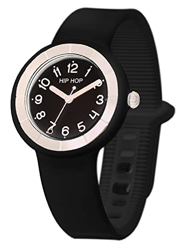 HIP HOP Damenuhr HERO.DOT Zifferblatt Mono-Farbe Schwarz Uhrwerk Nur Zeit - 3H Quarz und schwarzes Silikonarmband HWU1129