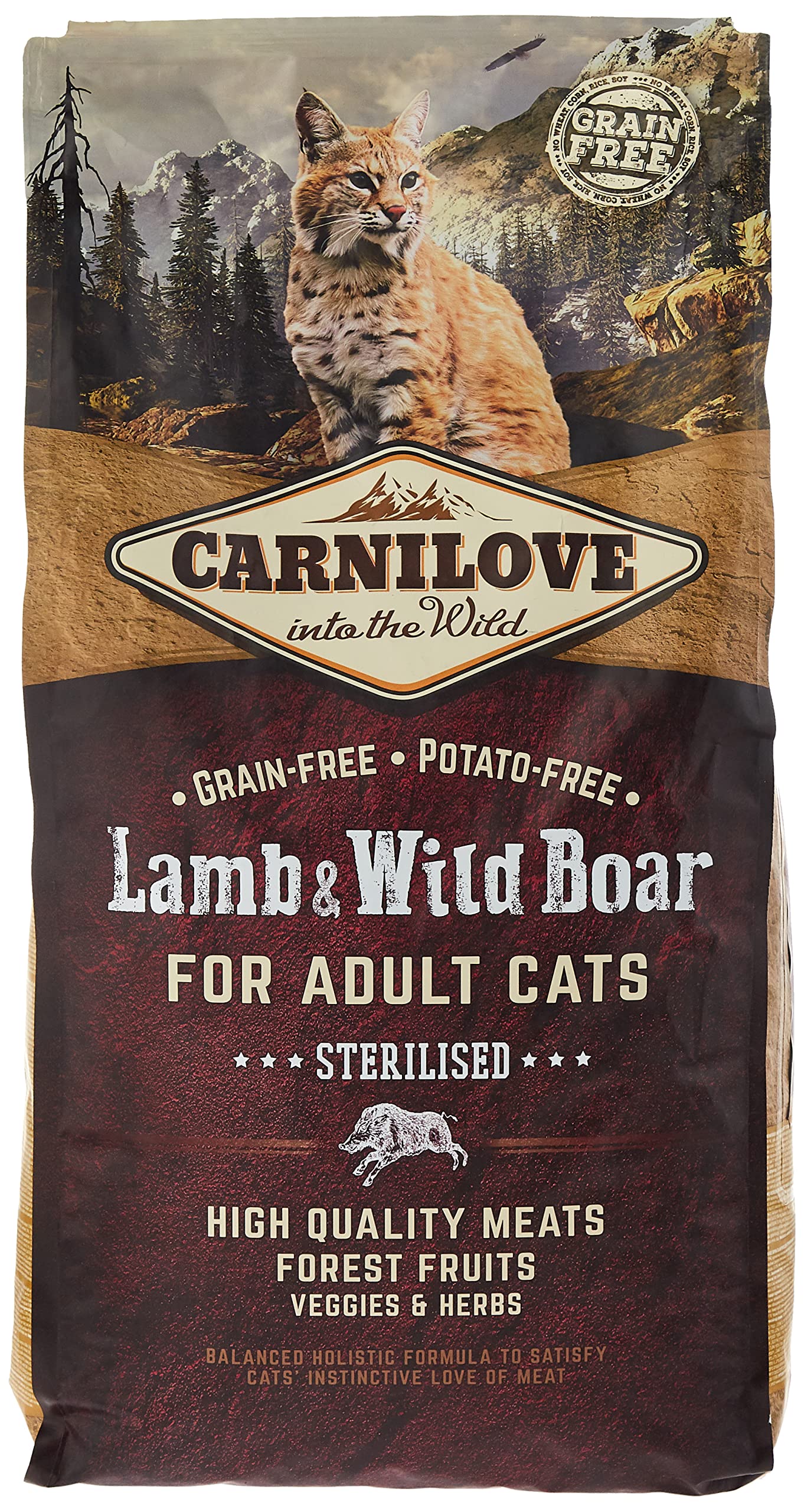 Carnilove Trockenfutter für Katzen, Erwachsene, sterilisiert mit Lamm und Wildschwein