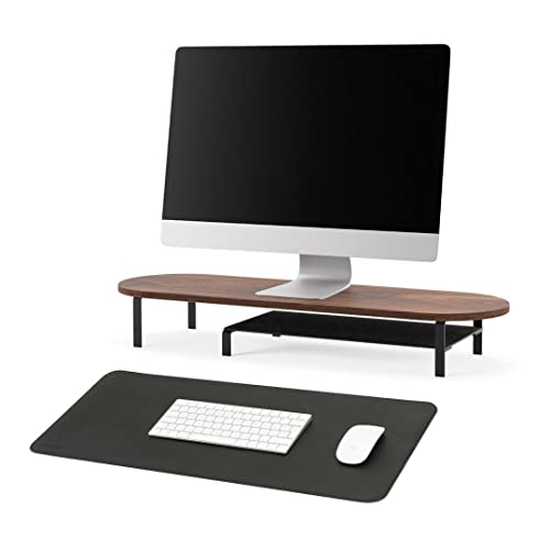Woodcessories - Schreibtischzubehör Set 2-Teilig Holz, Monitorständer mit Ablage, vegane Schreibtischunterlage (Walnuss Single)