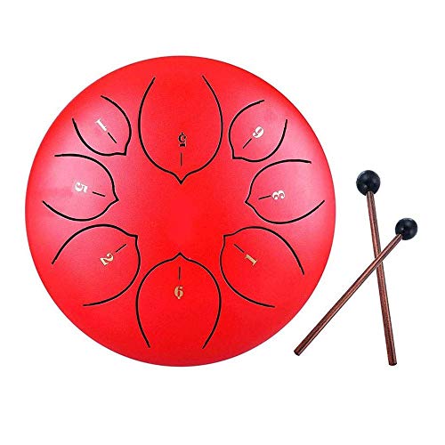 Mini Tongue Drum Steel Pan Drum 8 Notes 8 Inch Percussion Ethereal Drum Piano Lotus Drum Worry-Free Drum (Farbe: Rot) (Rot)