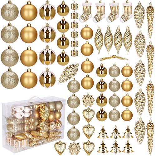 SPRINGOS Baumkugeln-Set, 72 STK., Gold, Verschiedene Formen, Baumschmuck, Weihnachten, Weihnachtsdeko, mit Wintermotiven