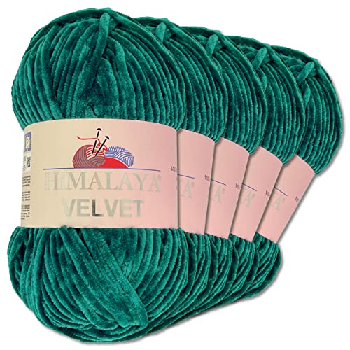 Wohnkult Himalaya 5 x 100 g Velvet Dolphin Wolle 40 Farben zur Auswahl Chenille Strickgarn Glanz Flauschgarn Accessoire Kleidung (90048 | Petrol)