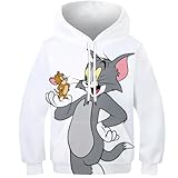 ZFISH Jungen Mädchen Hoodies 3D Cool Hoody Lustige Coole Pullover Tom Und Jerry Sweatshirts Langarm Kapuzenpullover 10-12 Jahre