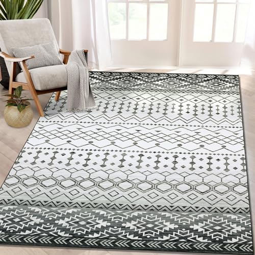 FairOnly Area Rugs 15,2 x 22,9 cm großer Boho-Teppich, waschbarer Teppich, Schlafzimmerteppich, marokkanischer geometrischer Teppich, rutschfest, fusselfrei, grauer Used-Teppich, großer Akzent für